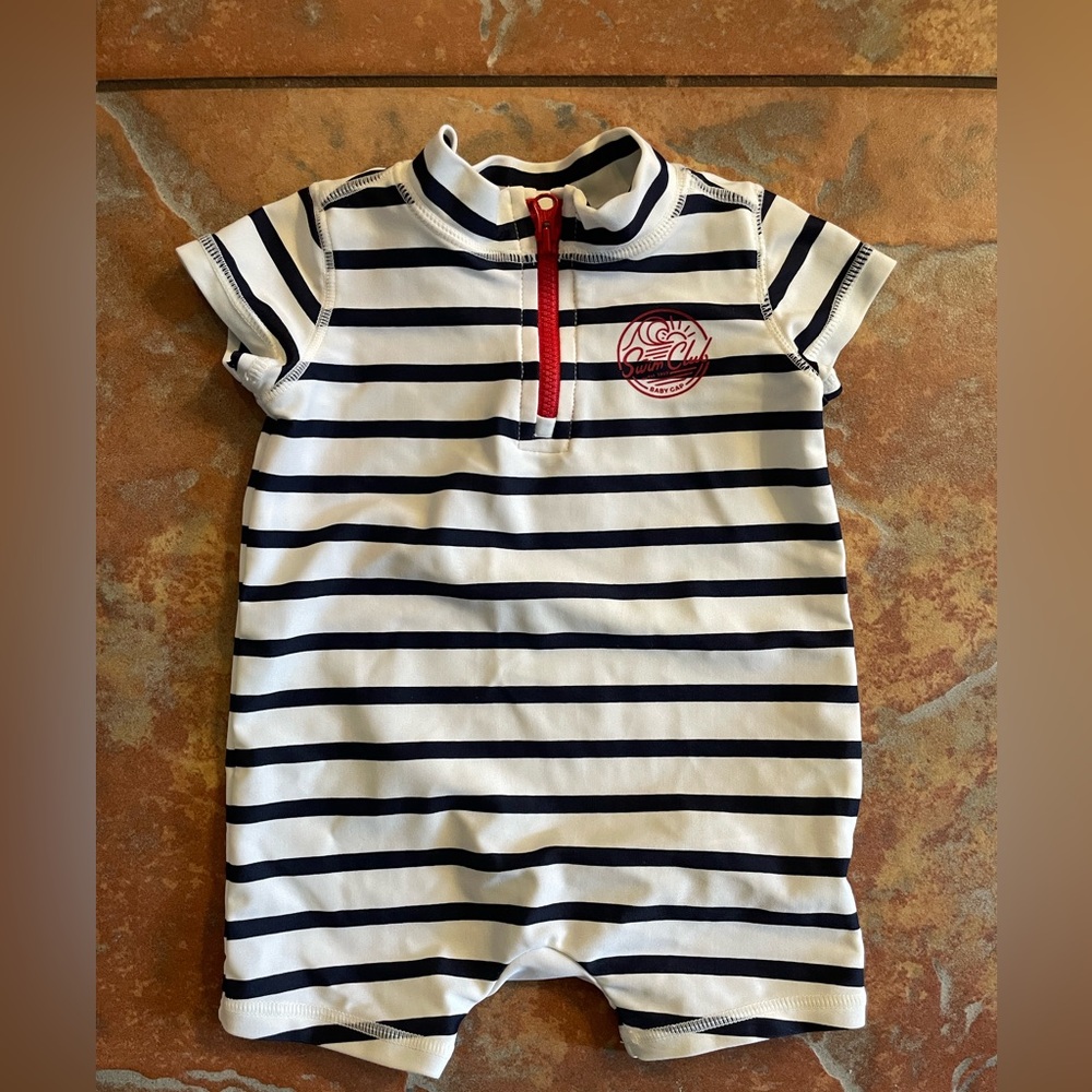 GAP Striped Baby Swim Romper with Red Zipper